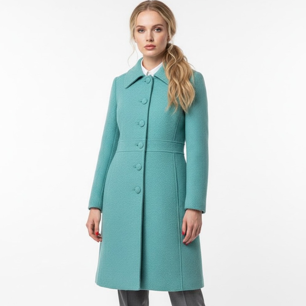 MARCIANO TEAL TWEED COAT BUTTON FRONT CLASSIC STYLE WOMAN SIZE M